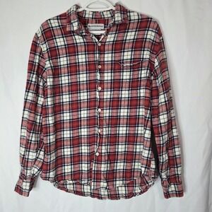 Vintage 90s Seventh Avenue Men's Flannel Shirt Large Red Plaid Button Up Cotton